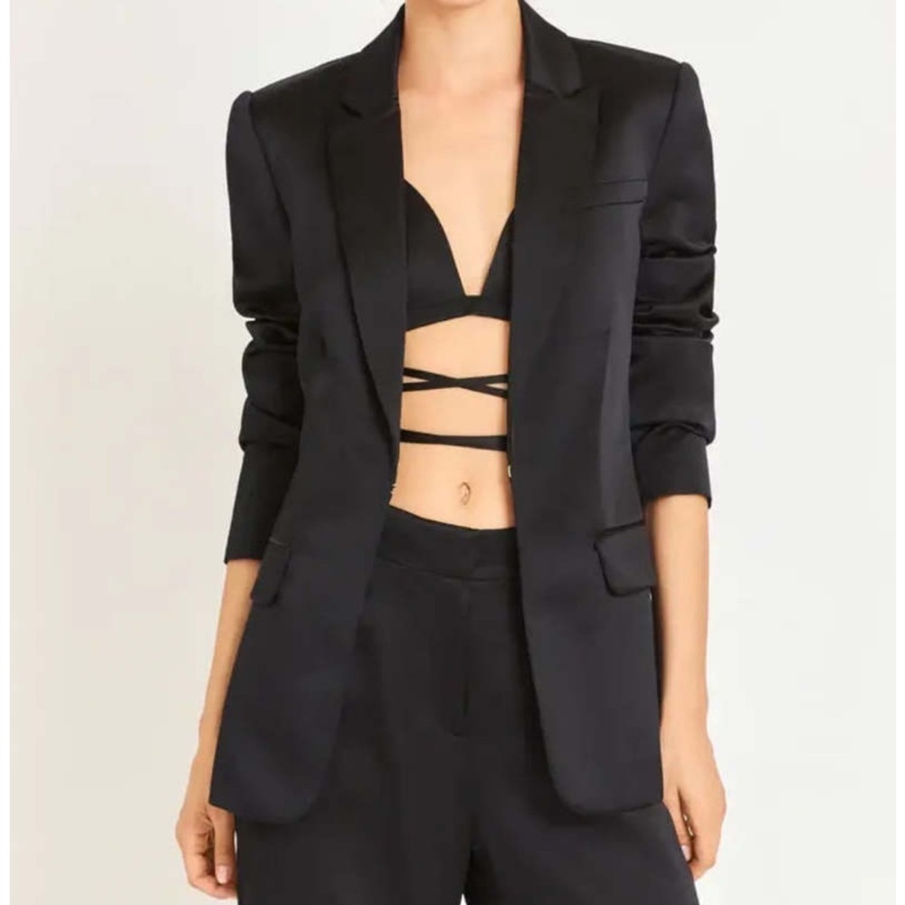 Love shack fancy womens black Gaston 100% silk blazer 8
